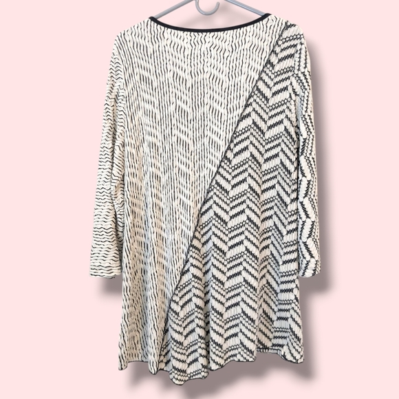 Ali Miles Black White Patterned Asymmetric 3/4 Sleeve Tunic LG Lagenlook Artsy - Picture 2 of 8